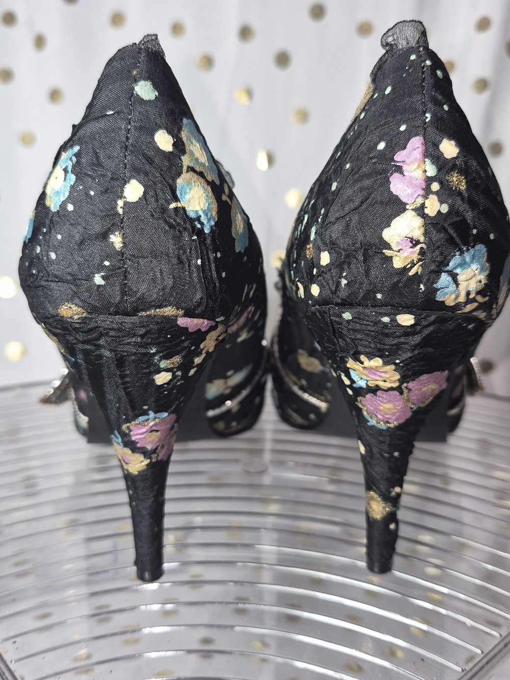 Ellie Black Floral Rhinestone Buckle Pump - Picture 5 of 7